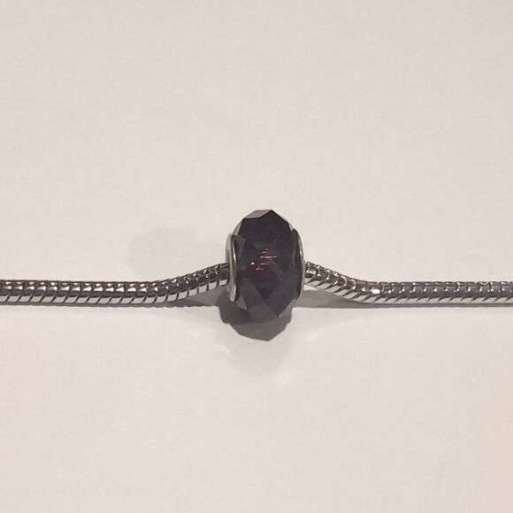 Silver Dark Purple Faceted Charm for‎ Pandora Style Bracelet - Picture 1 of 5